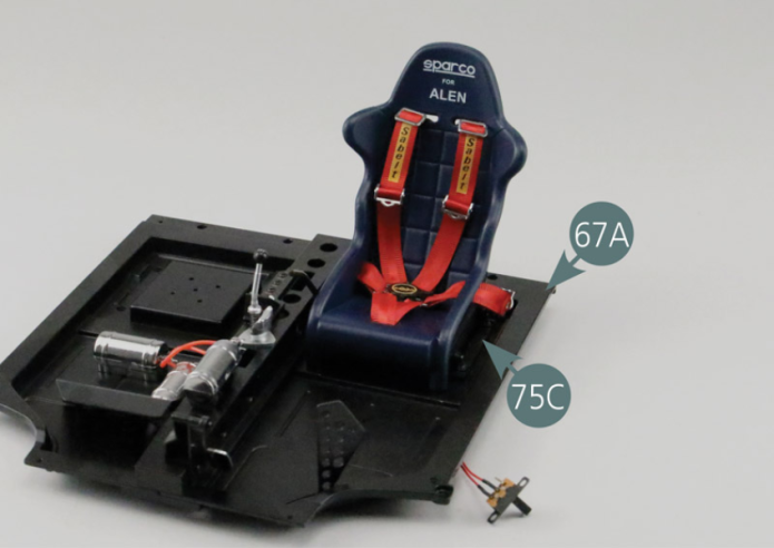 Position the seat on the left flooring (67A) and secure from below with four AP screws.