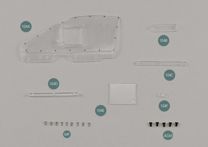 104E Slidable ventilation window 104F Window Latch Screw MP M 1.2 x 3 mm (x 9) Screw AGM M 2.0 x 3 mm (x 5) 