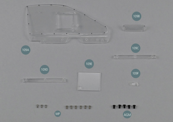 109A Right window 109B Window deflector109C Lower window guide 109D Upper window guide 