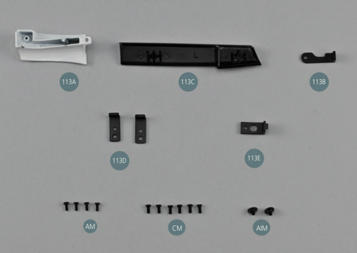 113A Left front bonnet-door partition 113B Partition support 113C Left rear skirt 113D Lower attachment (x 2) 