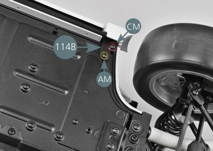 Position the partition (114A) in front of the right front door (108A) as shown and secure it to the front compartment bulkhead (100A) with a CM screw. 