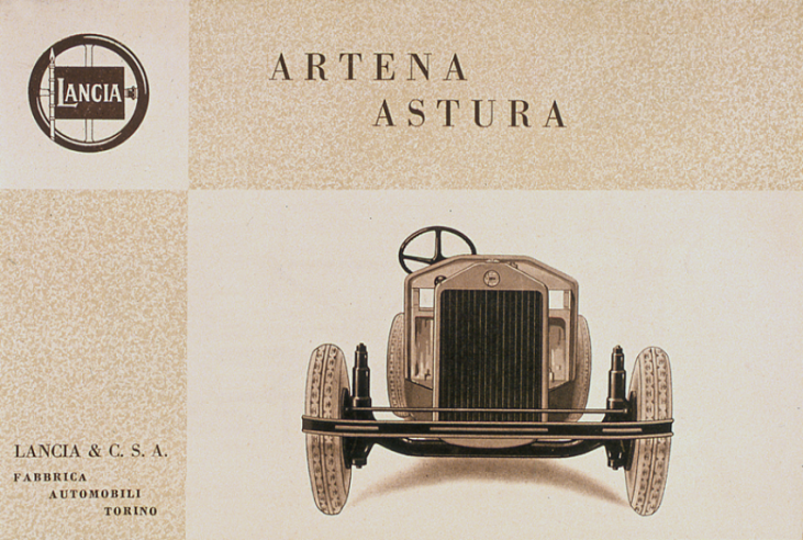 Questo catalogo del primo salone dell'automobile Astura a Parigi, ottobre 1931, mostra il sistema di sospensioni della vettura con molle a sbalzo e ammortizzatori telescopici. © IXO Collections SAS - Tous droits réservés. Crédits photo © Lancia D.R.