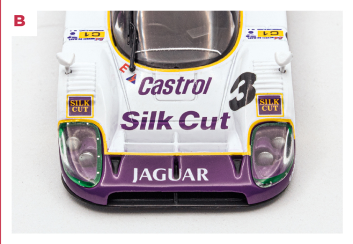 B. Silk Cut, the cigarette brand renowned in Britain in the 1980s and 1990s, sponsored the Jaguar team in 1984, giving the XJR12 its white and purple livery. © IXO Collections SAS - Tous droits réservés. 