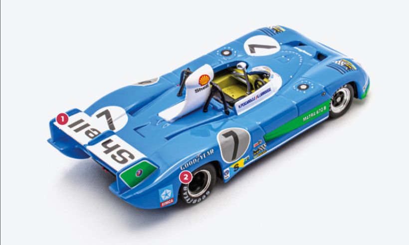 1. The tail on the other MS670Cs was shorter and the wing was moved behind the rear axle, but the winning car with Pescarolo and Larrousse retained the aerodynamic configuration of the previous year.2. The 1974 MS670Cs were fitted with 15-inch wheels and Goodyear tyres.© IXO Collections SAS - Tous droits réservés. 
