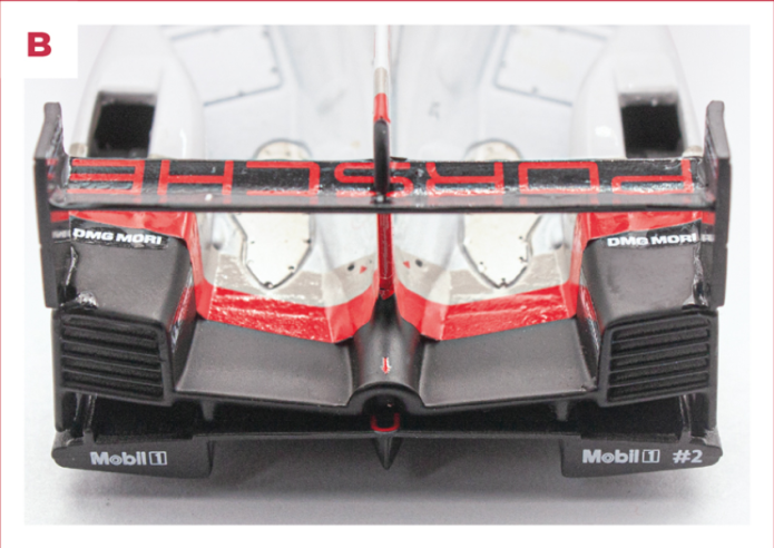 B. Specifically for Le Mans, the car's aerodynamic body with less downforce than that adopted for previous and subsequent races in the World Sport Prototype (WEC) championship.  © IXO Collections SAS - Tous droits réservés. 