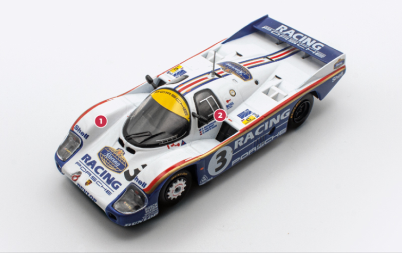 1. Group C regulations stipulate that the car must be no longer than 4.80 m and no wider than 2 m, while the maximum height measured from the ground to the top of the windscreen must be between 1 m and 1.10 m.&nbsp;2. The bodywork has virtually practically no openings: the air intakes for cooling the engine and mechanical components are located immediately beyond the doors, which open out like elytra.© IXO Collections SAS - Tous droits réservés.&nbsp;