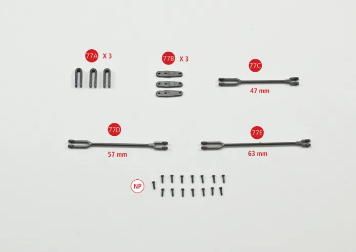 • 77A	Fourche de connexion 1 (x 3)• 77B	Fourche de connexion 2 (x 3)• 77C	Fourche de connexion 3• 77D	Fourche de connexion 4• 77E	Fourche de connexion 5• Vis NP	M1,2 x 4 (13 + 2)