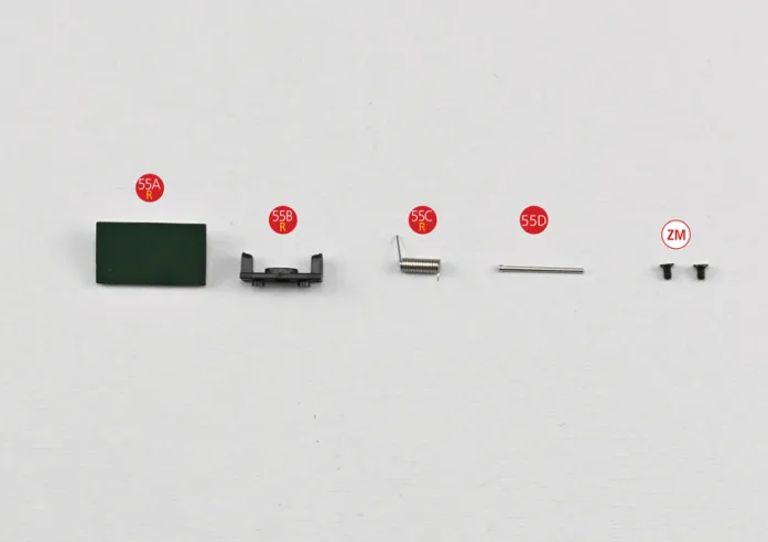 • 55A Right door• 55B Door support• 55C Spring• 55D Axle• Screw ZM M1.7 x 3 (1 + 1)
