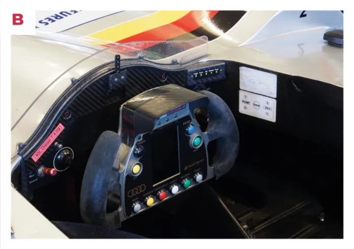 B. The driver's seat and steering wheel with digital instrumentation are similar to those in the R8. Thanks to the torque and flexibility of the engine, the X-Trac sequential gearbox only has 5 gears.© IXO Collections SAS - Tous droits réservés. 