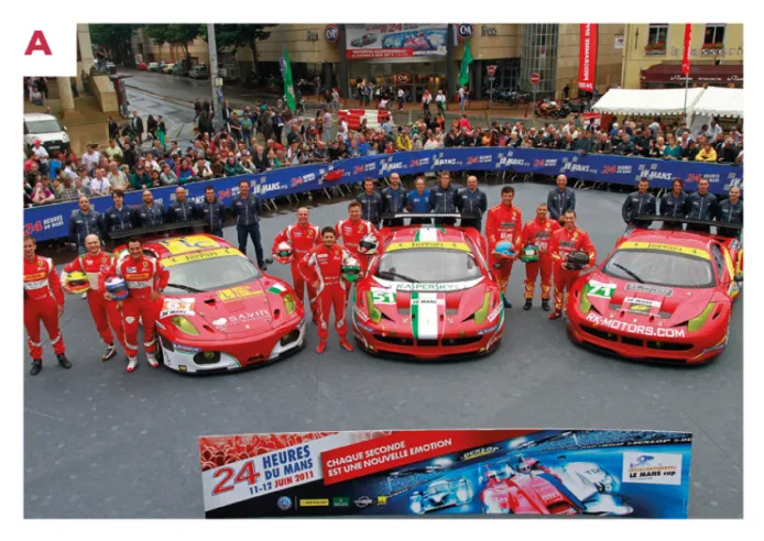 A. Bei den 24 Stunden von Le Mans 2011 starteten die Ferrari-Teams, darunter AF Corse, mit dem 458 Italia GT2 in der LMGTE Pro und dem „alten” F430 in der LMGTE Am.© IXO Collections SAS - Tous droits réservés.