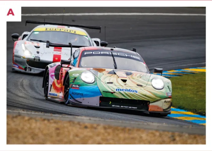 A. Der 911 RSR von Teams Project 1 tritt gegen den Ferrari 488 GTE des Teams Swiss Spirit of Racing an, seinem direkten Konkurrenten in der Kategorie LMGTE Am.© IXO Collections SAS - Tous droits réservés.