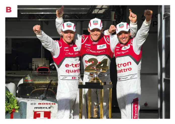 B. From left to right: André Lotterer, Marcel Fässler and Benoît Tréluyer, winners at Le Mans in 2011 with the R18 TDI and again in 2012 with the e-tron.© IXO Collections SAS - Tous droits réservés.