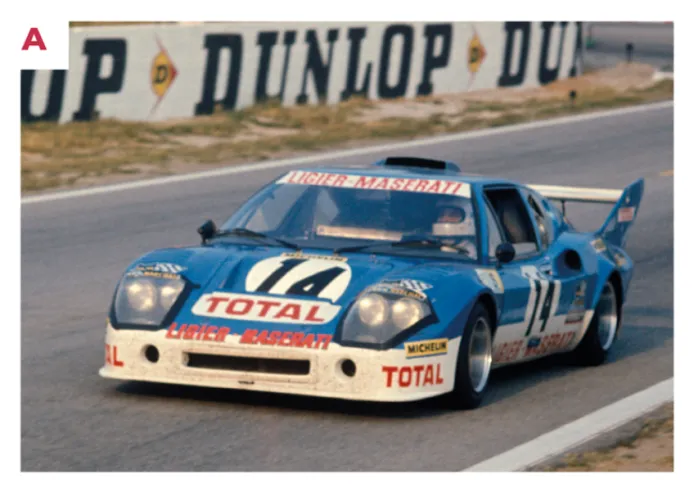 A. One of Ligier's two Citroën-Maserati-powered JS2s at the 1974 Le Mans 24 Hours. Driven by Guy Chasseuil and Michel Leclère, the car was forced to retire due to valve problems.© IXO Collections SAS - Tous droits réservés.