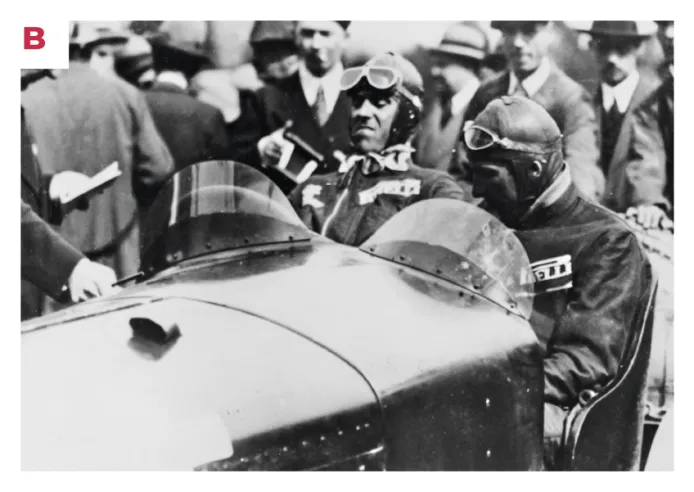 B. Tazio Nuvolari (left) in the driver's seat of the first series 8C 2300 in which he would compete (and win) the 1931 Targa Florio.© IXO Collections SAS - Tous droits réservés.&nbsp;