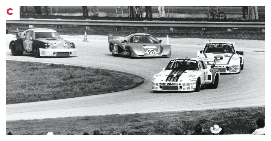 C. Zwei Inalteras nahmen 1977 an den 24 Stunden von Daytona teil: Nummer 20, auf dem Foto hier hinter zwei Porsche 935 zu sehen, errechte mit Rondeau und Beltoise am Steuer den 28. Platz.© IXO Collections SAS - Tous droits réservés. 