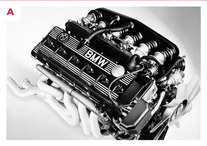 A. Le moteur M88 de la M1 de course et celui de la version routière de 277 ch (le S32B35) font partie de la famille des M30. Ce sont des six cylindres en ligne de 3,5 litres à 24 soupapes.© IXO Collections SAS - Tous droits réservés. 