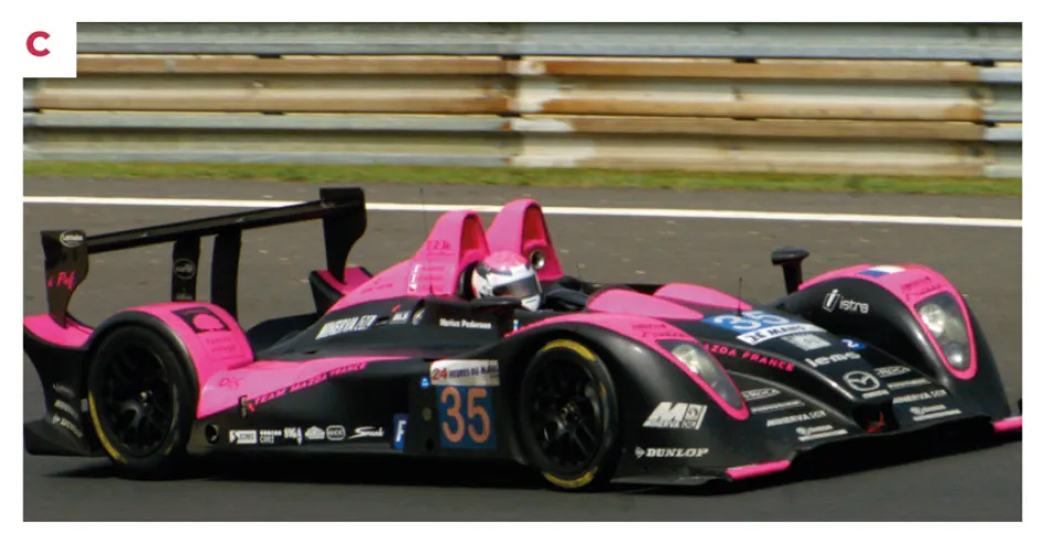 C.	La voiture du pilote tchèque Jan Charouz et des Français Matthieu Lahaye et Guillaume Morteau n° 35&nbsp; se classe septième absolue lors des 24 Heures du Mans 2010 après avoir figuré en 22e position. © IXO Collections SAS - Tous droits réservés.&nbsp;